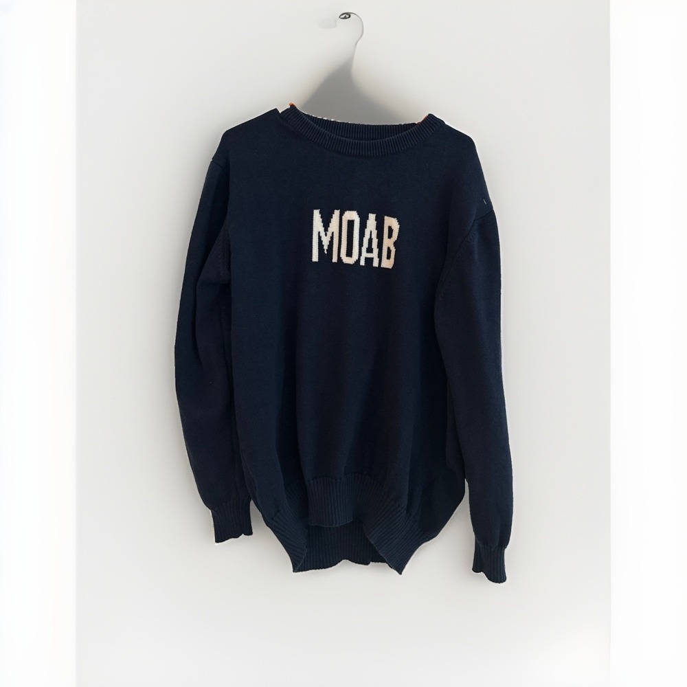 Valani XL MOAB Knit Crewneck Sweater Navy White Logo Pullover Unisex Casual